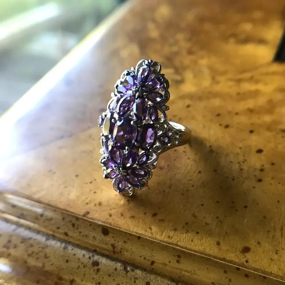 Natural African Amethyst Sterling Silver Ring Size 6
